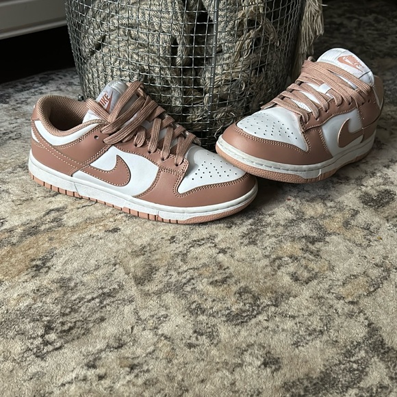 Nike Shoes - Nike Dunk Low’s white & rose sz 6 like new